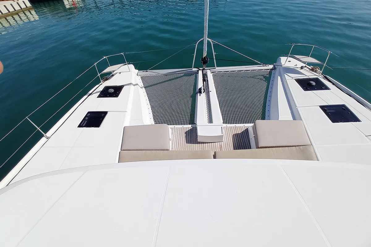 Cockpit of Vi La Ut, a Lagoon 50 catamaran at Seget Donji, Croatia