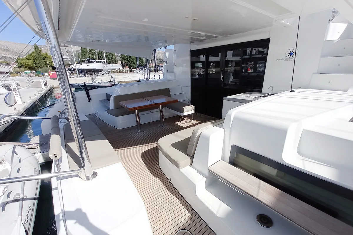 Deck of Vi La Ut, a Lagoon 50 catamaran at Seget Donji, Croatia