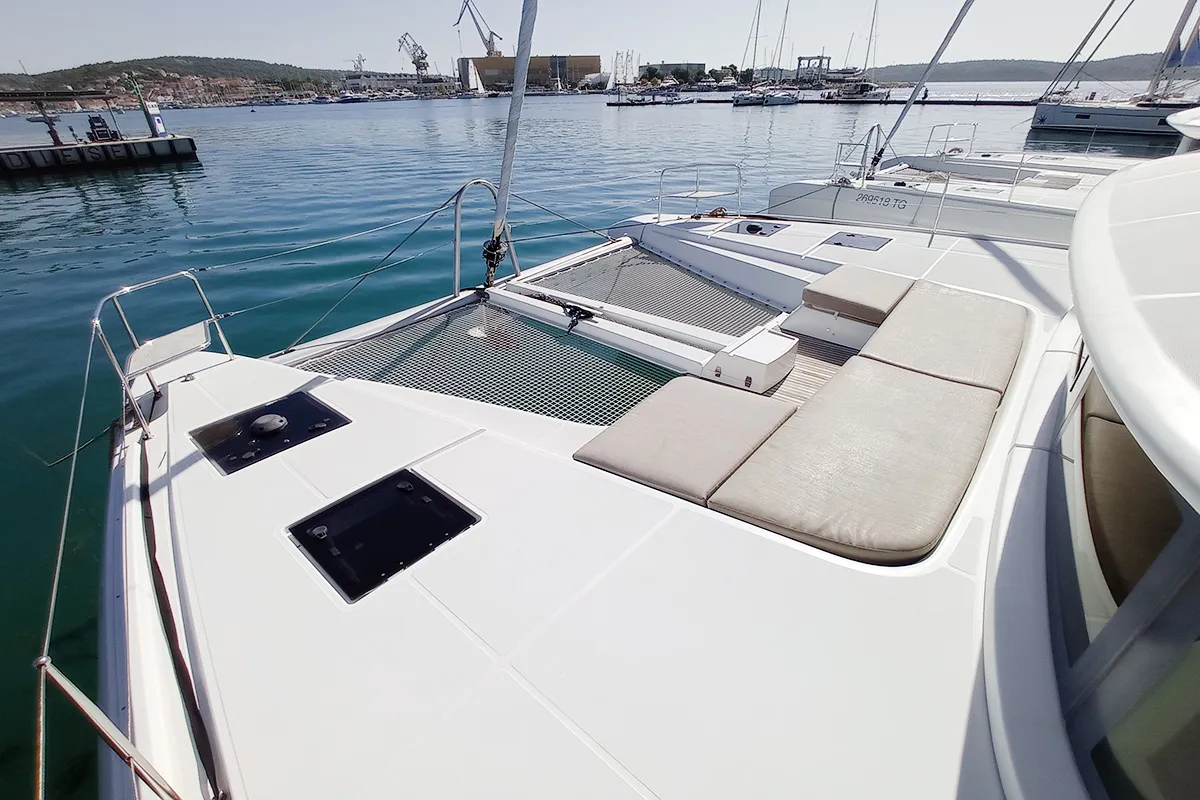 Deck of Vi La Ut, a Lagoon 50 catamaran at Seget Donji, Croatia