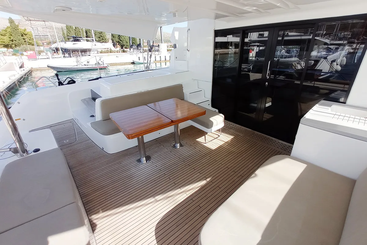 Deck of Vi La Ut, a Lagoon 50 catamaran at Seget Donji, Croatia