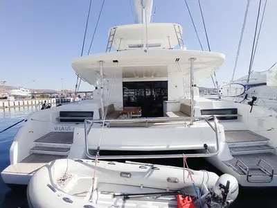 Deck of Vi La Ut, a Lagoon 50 catamaran at Seget Donji, Croatia