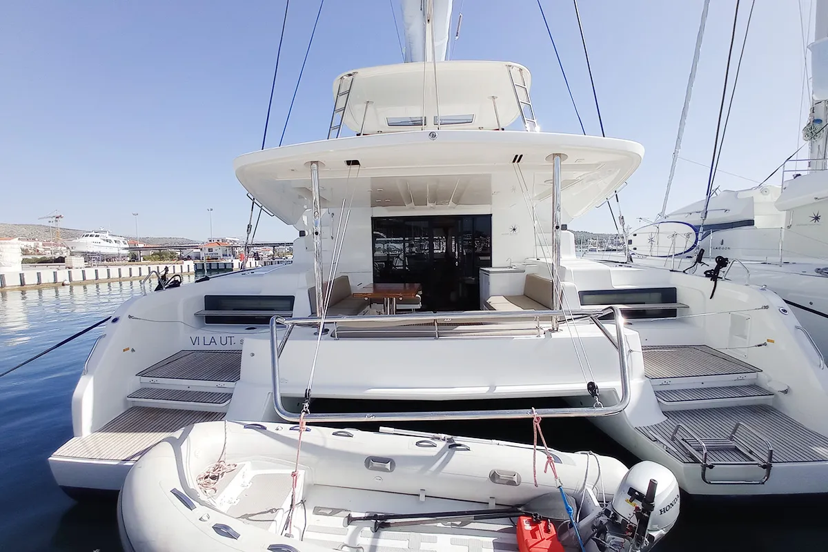 Deck of Vi La Ut, a Lagoon 50 catamaran at Seget Donji, Croatia