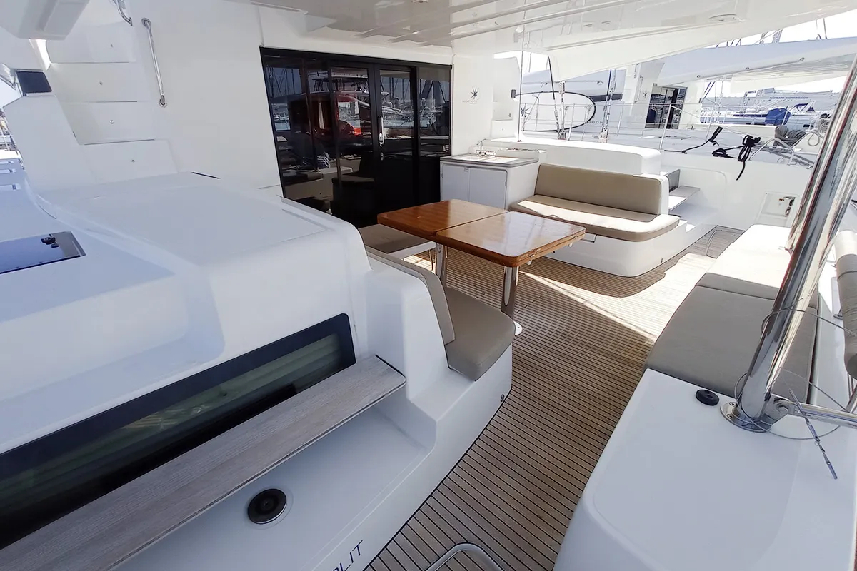 Deck of Vi La Ut, a Lagoon 50 catamaran at Seget Donji, Croatia