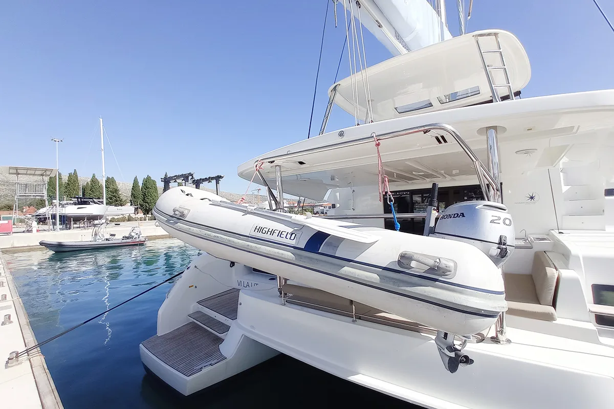 Exterior view of Vi La Ut, a Lagoon 50 catamaran at Seget Donji, Croatia