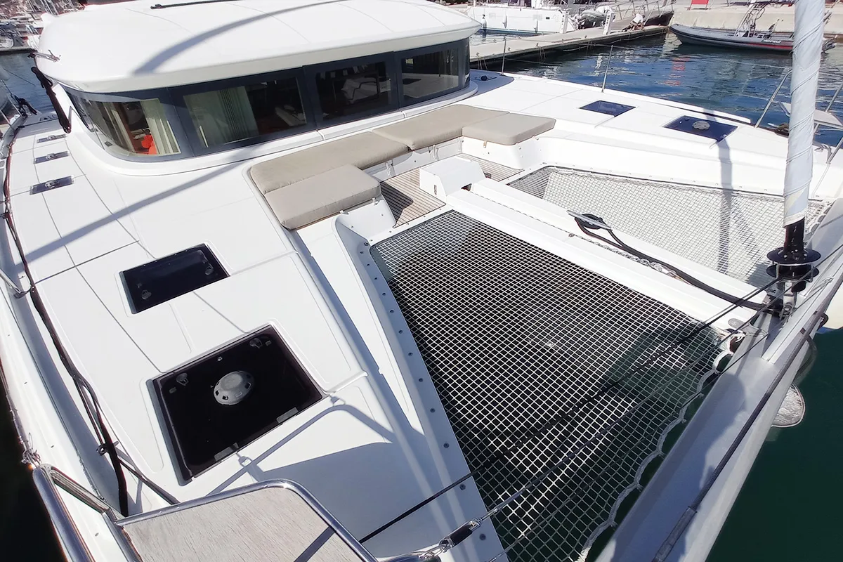 Cockpit of Vi La Ut, a Lagoon 50 catamaran at Seget Donji, Croatia