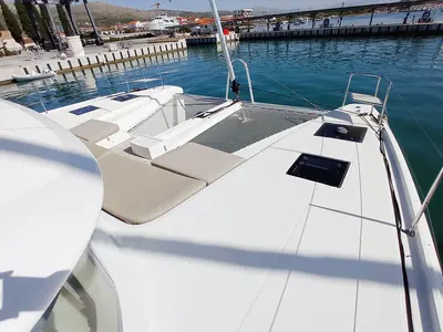 Cockpit of Vi La Ut, a Lagoon 50 catamaran at Seget Donji, Croatia