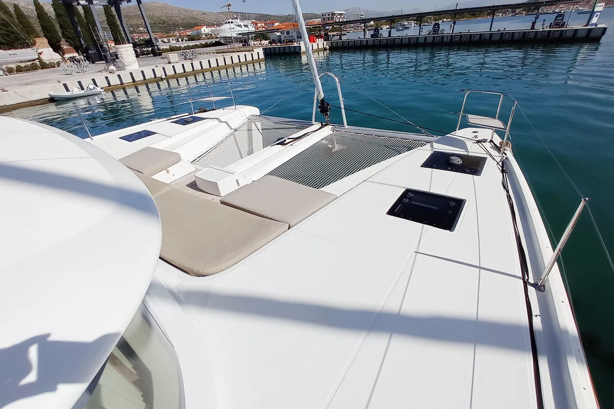Cockpit of Vi La Ut, a Lagoon 50 catamaran at Seget Donji, Croatia