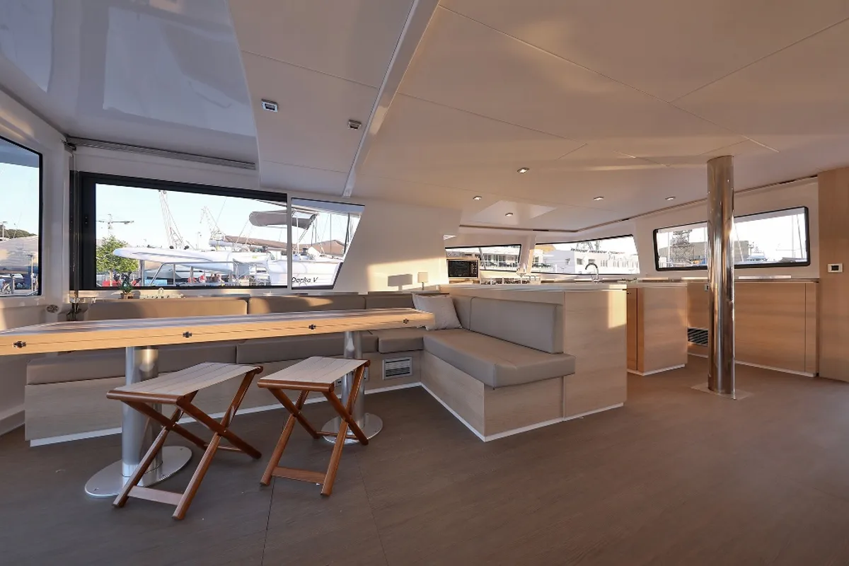 Salon of Lalounge, a Bali 5.4 catamaran at Općina Rogoznica, Croatia