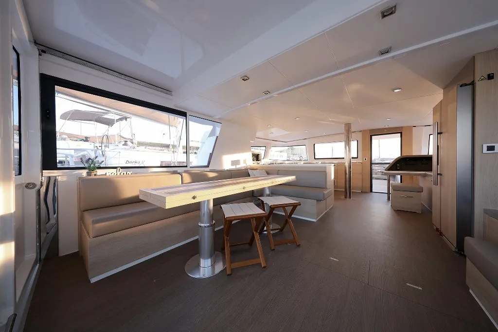 Salon of Lalounge, a Bali 5.4 catamaran at Općina Rogoznica, Croatia