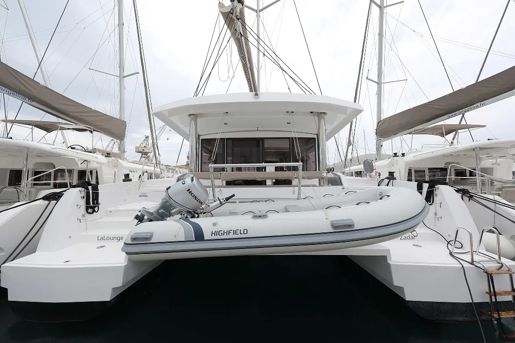 Exterior view of Lalounge, a Bali 5.4 catamaran at Općina Rogoznica, Croatia