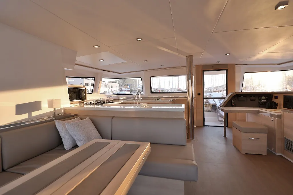 Salon of Lalounge, a Bali 5.4 catamaran at Općina Rogoznica, Croatia