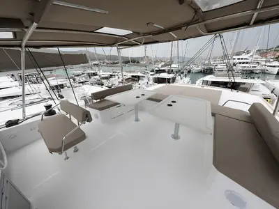 Deck of Lalounge, a Bali 5.4 catamaran at Općina Rogoznica, Croatia