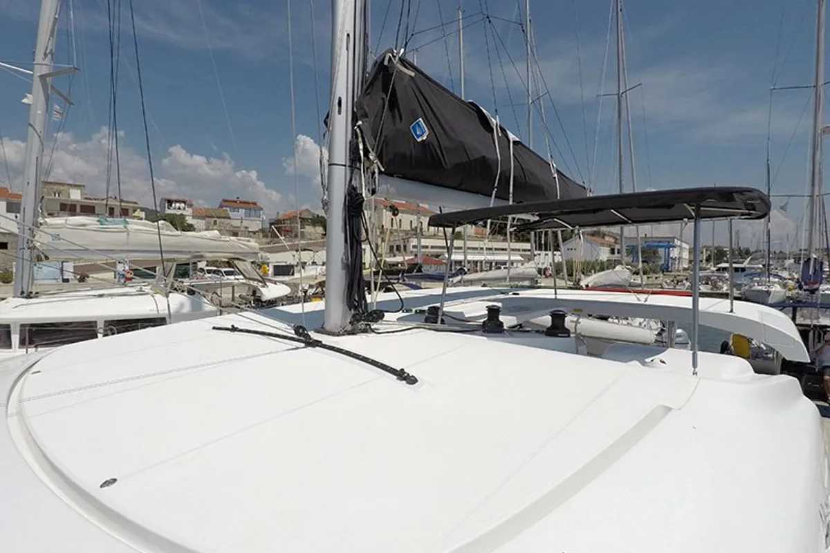 Deck of Abba, a Lagoon 42 catamaran at Grad Šibenik, Croatia