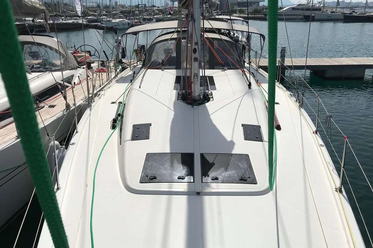 Deck of Lia of Sweden, a More 55 sailboat at Grad Kaštela, Croatia