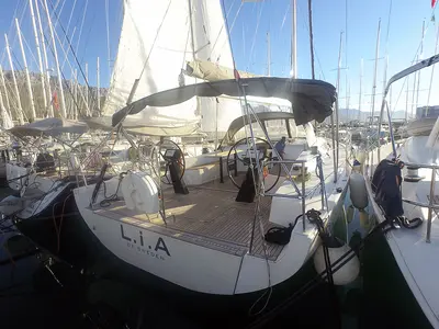 Deck of Lia of Sweden, a More 55 sailboat at Grad Kaštela, Croatia