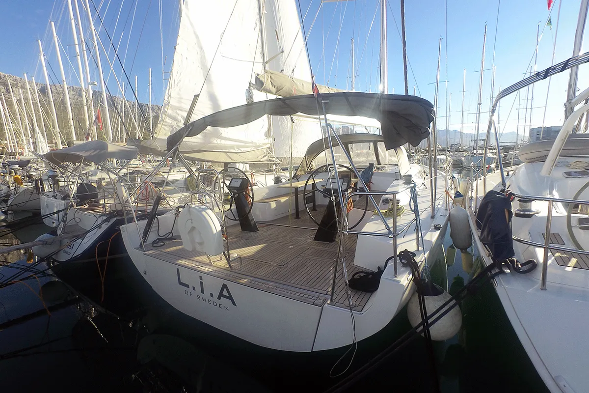 Deck of Lia of Sweden, a More 55 sailboat at Grad Kaštela, Croatia
