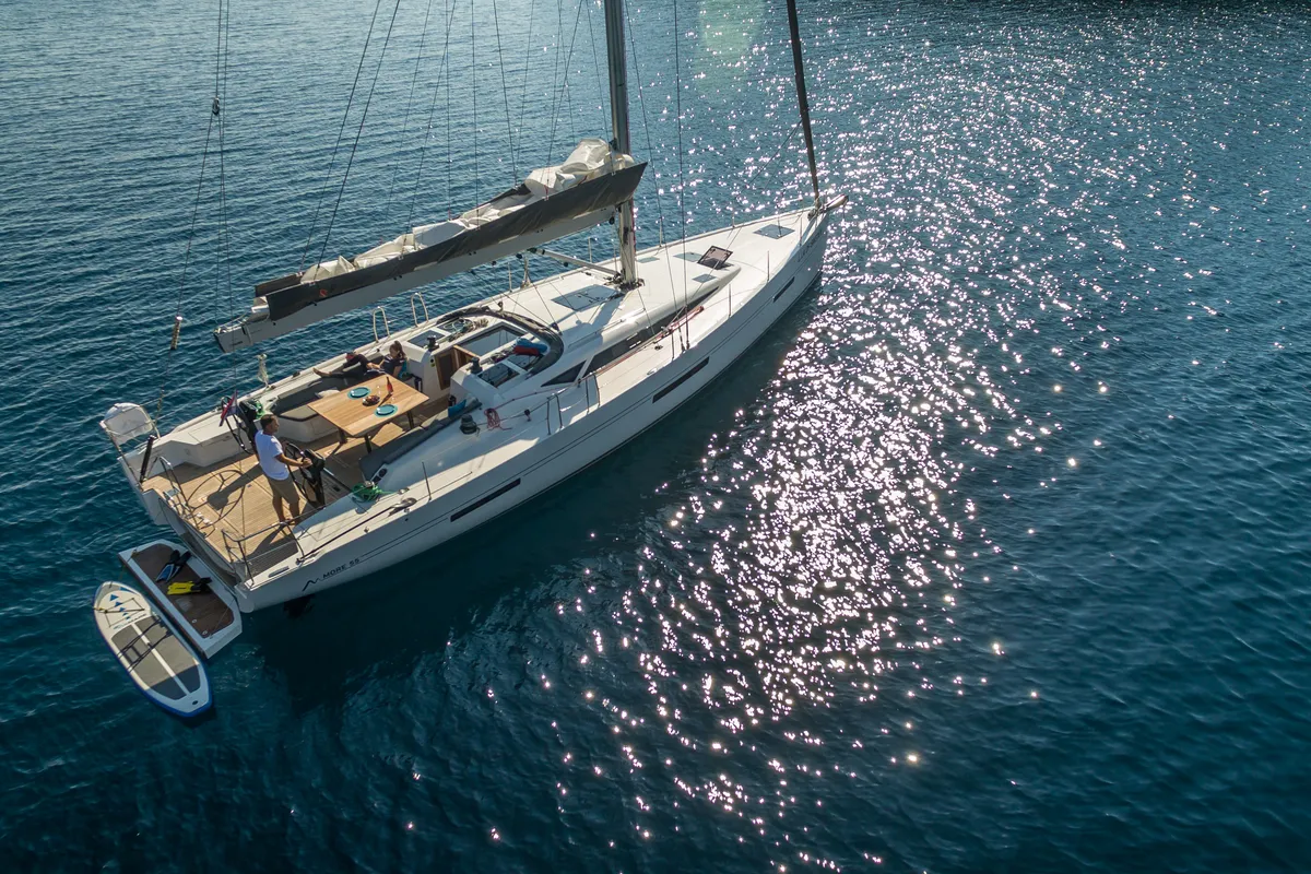 Exterior view of Lia of Sweden, a More 55 sailboat at Grad Kaštela, Croatia