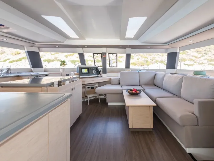 Pi 2, a Fountaine Pajot Saba 50 catamaran at Piraeus, Greece