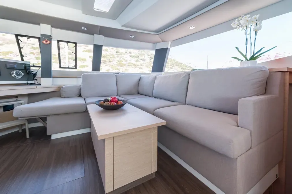 Pi 2, a Fountaine Pajot Saba 50 catamaran at Piraeus, Greece