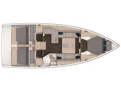 Floor plan of Spicy Rum, a Dufour 37 sailboat at Ribishi, Saint Vincent and the Grenadines