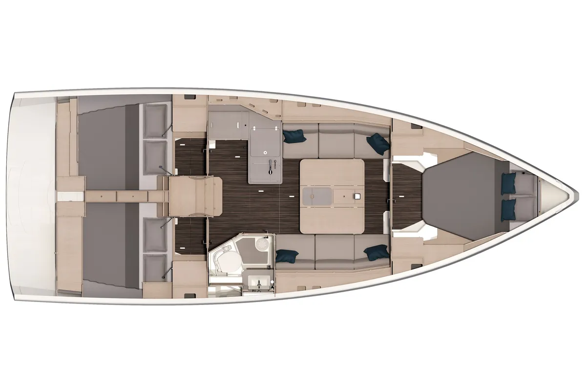 Floor plan of Spicy Rum, a Dufour 37 sailboat at Ribishi, Saint Vincent and the Grenadines