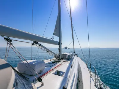 Deck of Solarić, a Bavaria Cruiser 46 sailboat at Split, Croatia