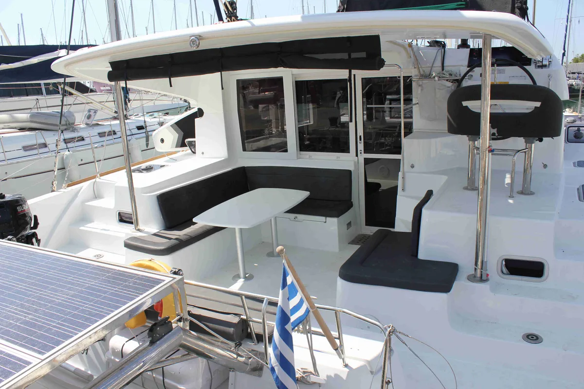 Deck of Georgios, a Lagoon 40 catamaran at Athens, Greece
