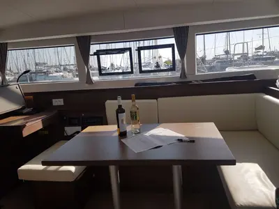Salon of Georgios, a Lagoon 40 catamaran at Athens, Greece