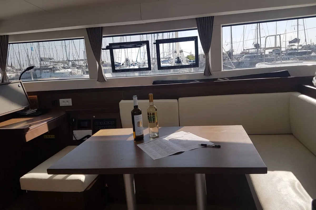 Salon of Georgios, a Lagoon 40 catamaran at Athens, Greece