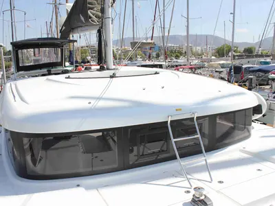 Deck of Georgios, a Lagoon 40 catamaran at Athens, Greece