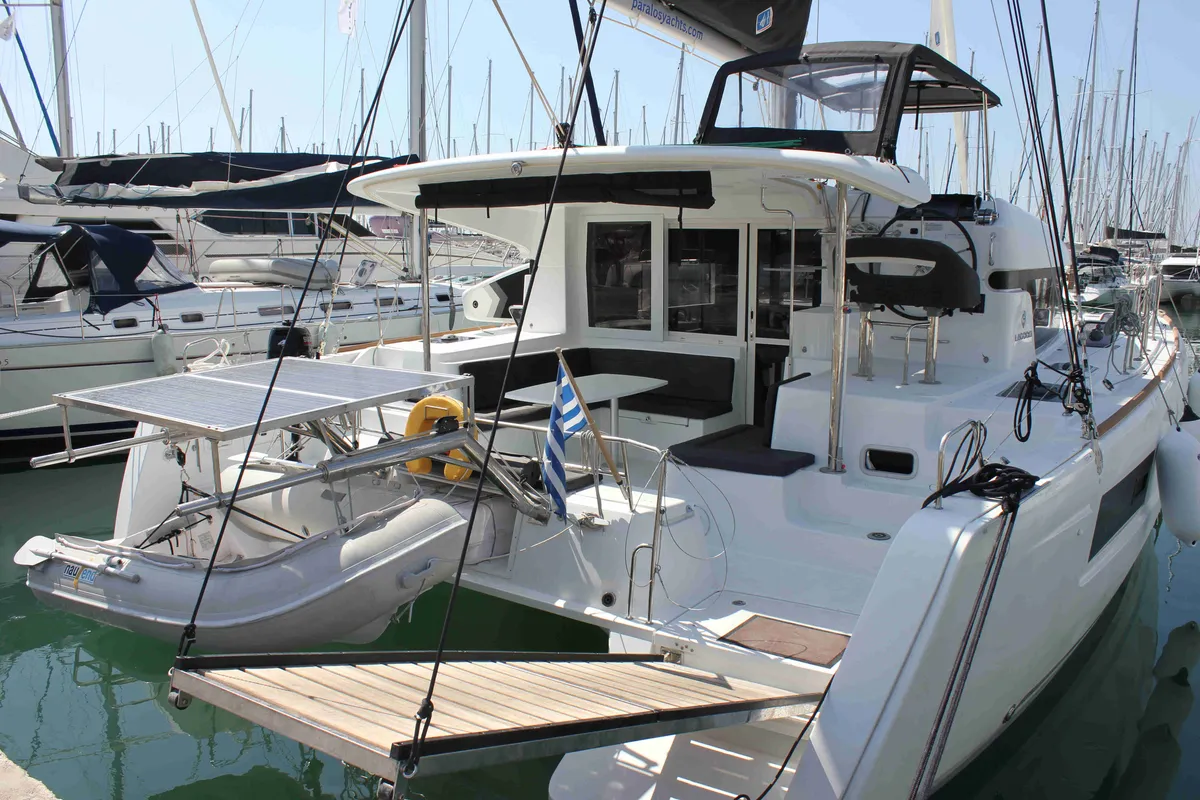 Deck of Georgios, a Lagoon 40 catamaran at Athens, Greece