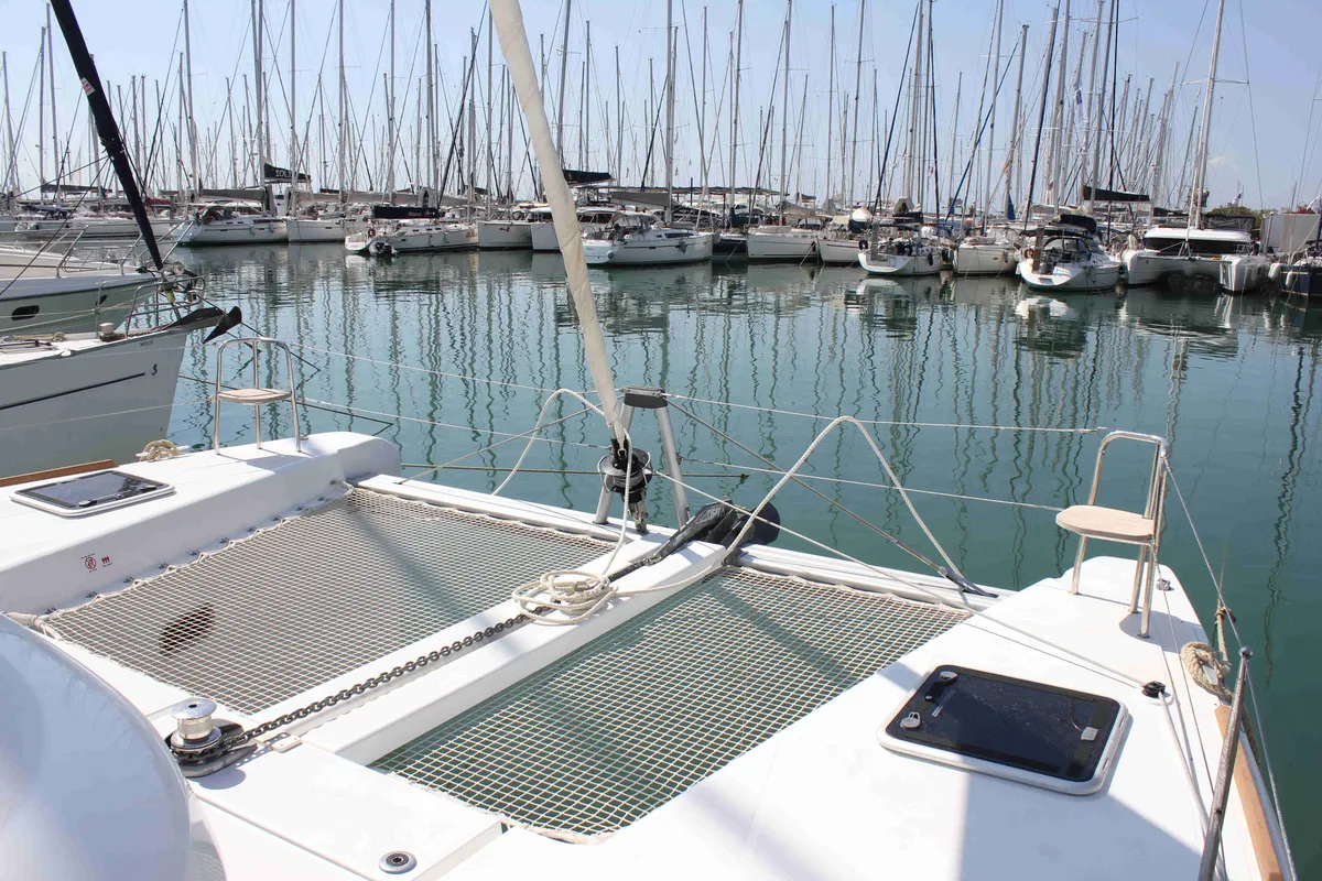 Deck of Georgios, a Lagoon 40 catamaran at Athens, Greece
