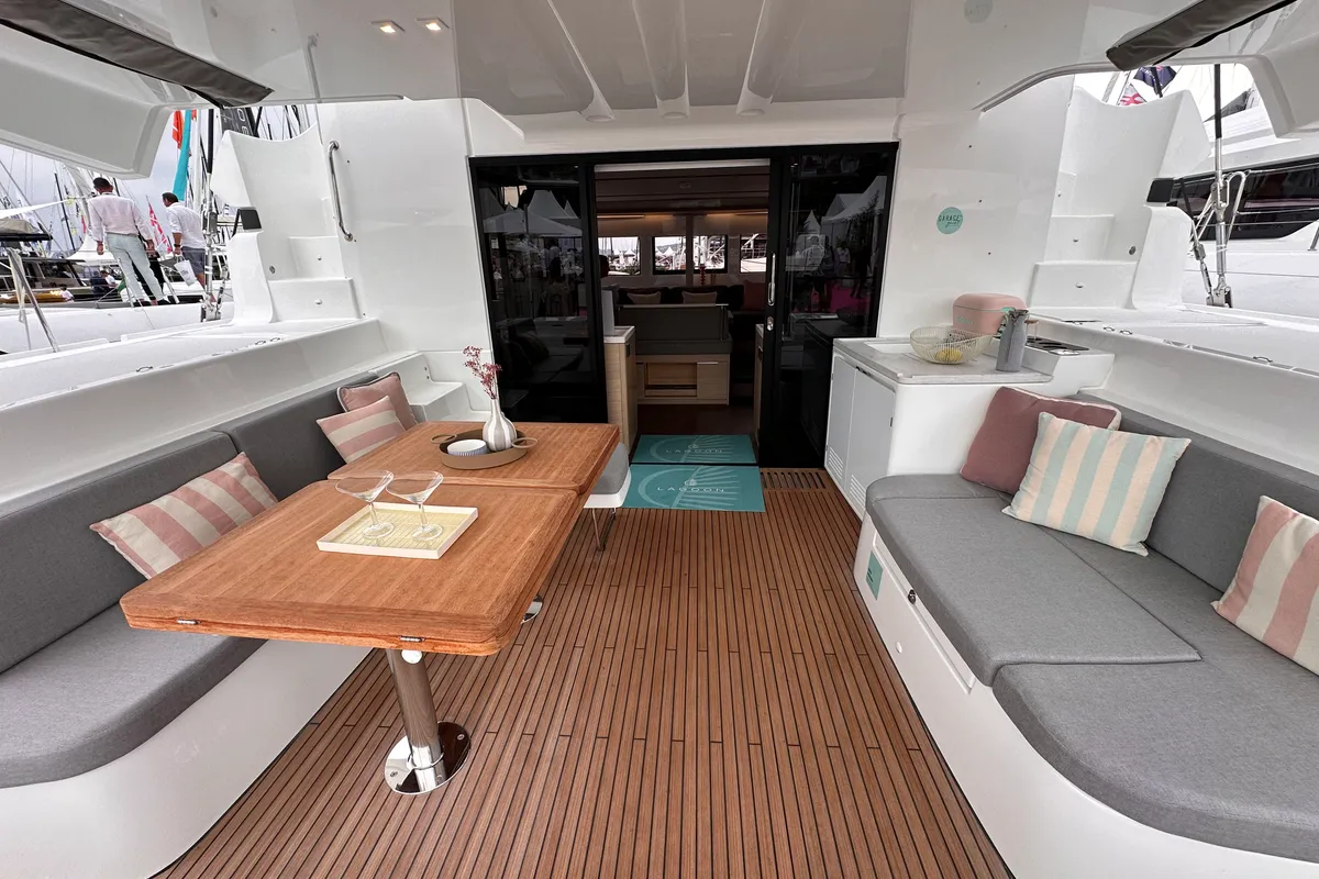 Deck of Ocean Pearl, a Lagoon 51 catamaran at Split, Croatia