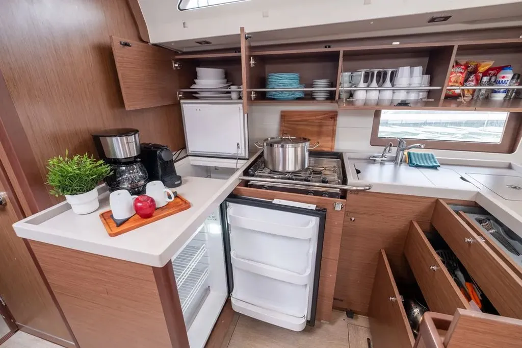 Galley of LFK-51.1, a Beneteau Oceanis 51.1 sailboat at Municipal Unit of Lefkada, Greece