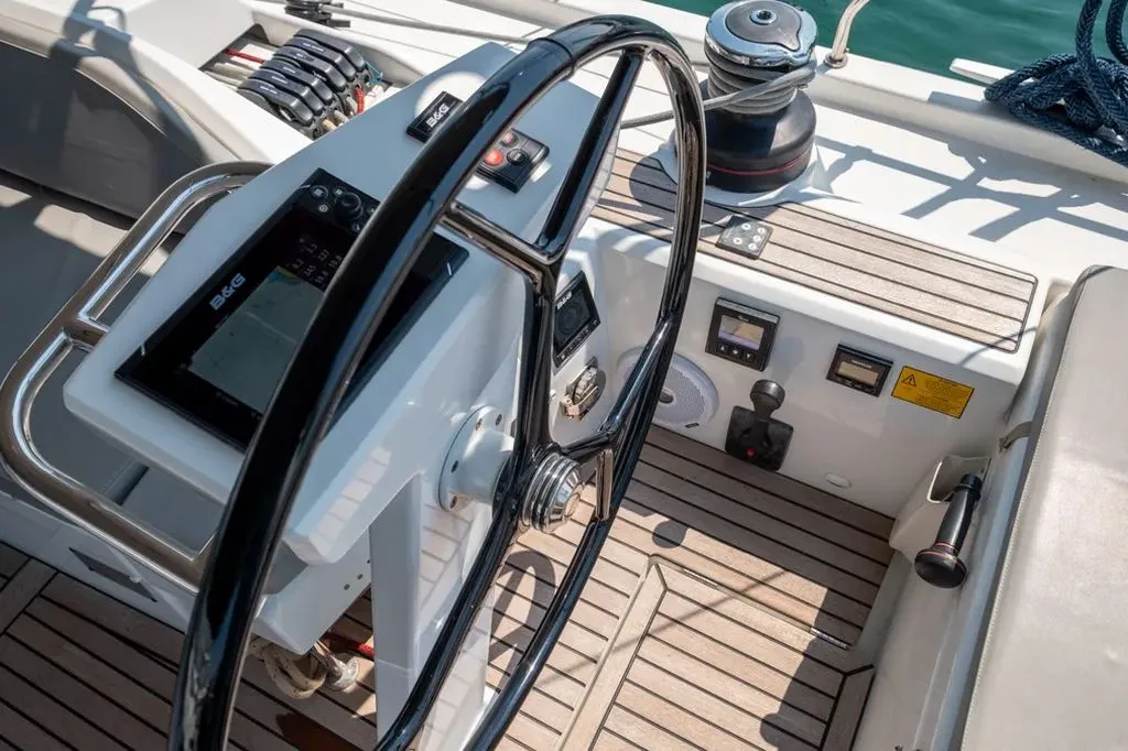 Cockpit of LFK-51.1, a Beneteau Oceanis 51.1 sailboat at Municipal Unit of Lefkada, Greece