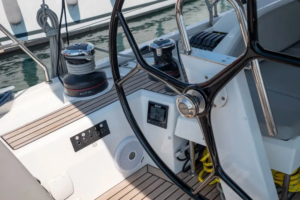 Cockpit of LFK-51.1, a Beneteau Oceanis 51.1 sailboat at Municipal Unit of Lefkada, Greece