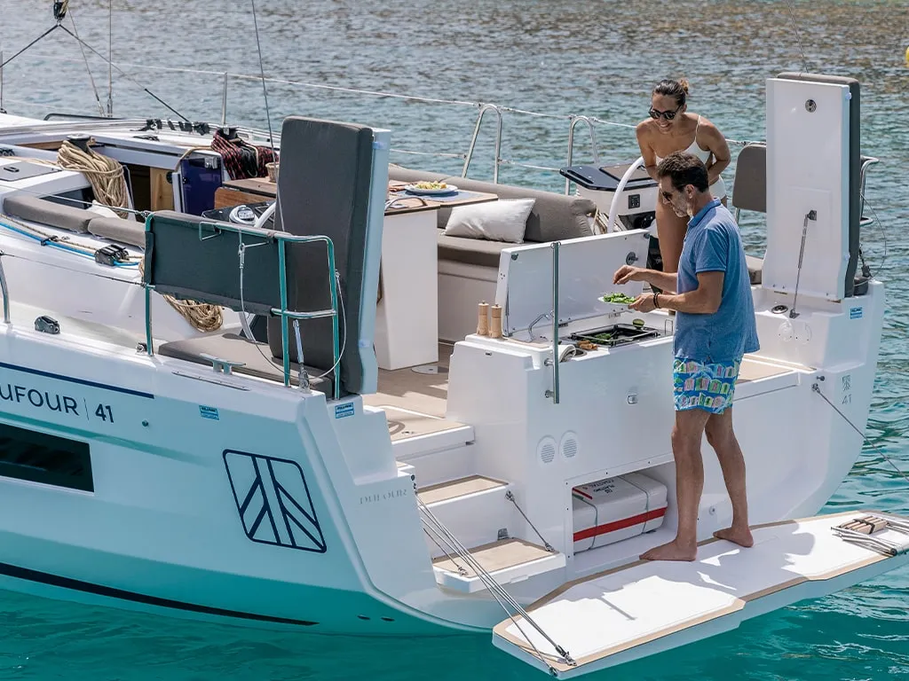 Deck of Madona, a Dufour 41 sailboat at es Jonquet, Spain