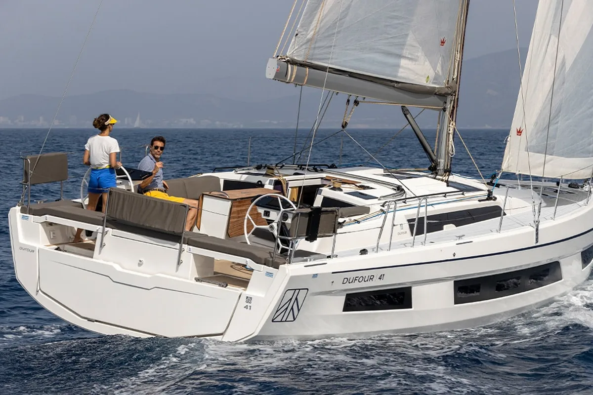 Exterior view of Madona, a Dufour 41 sailboat at es Jonquet, Spain
