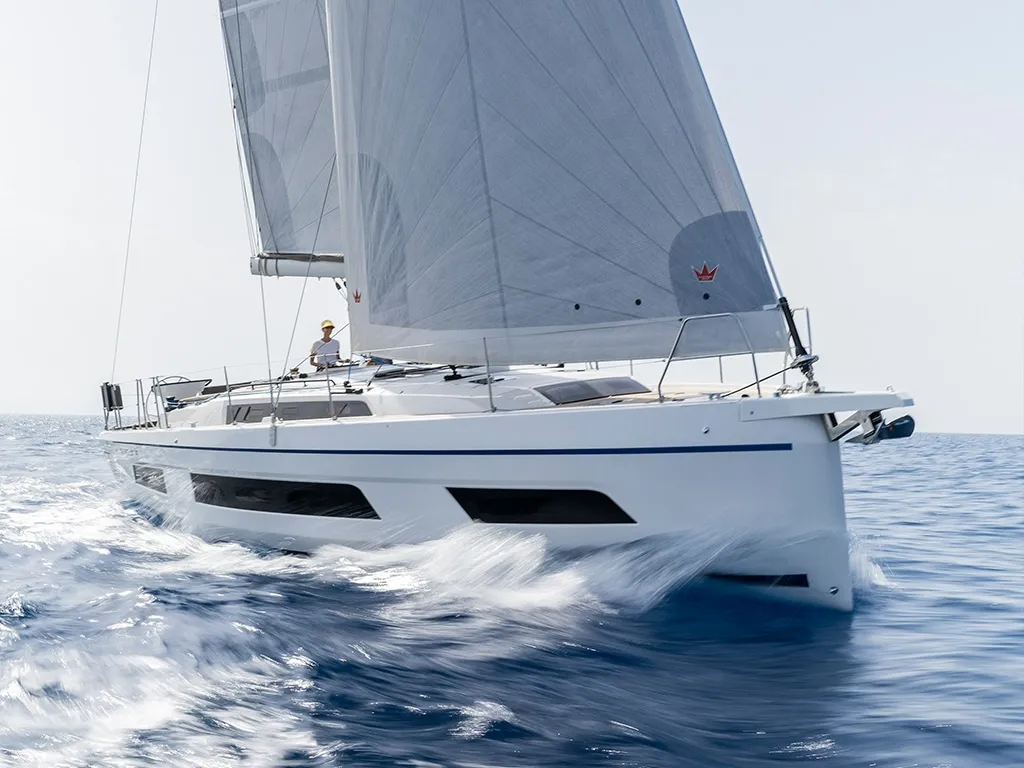 Exterior view of Madona, a Dufour 41 sailboat at es Jonquet, Spain