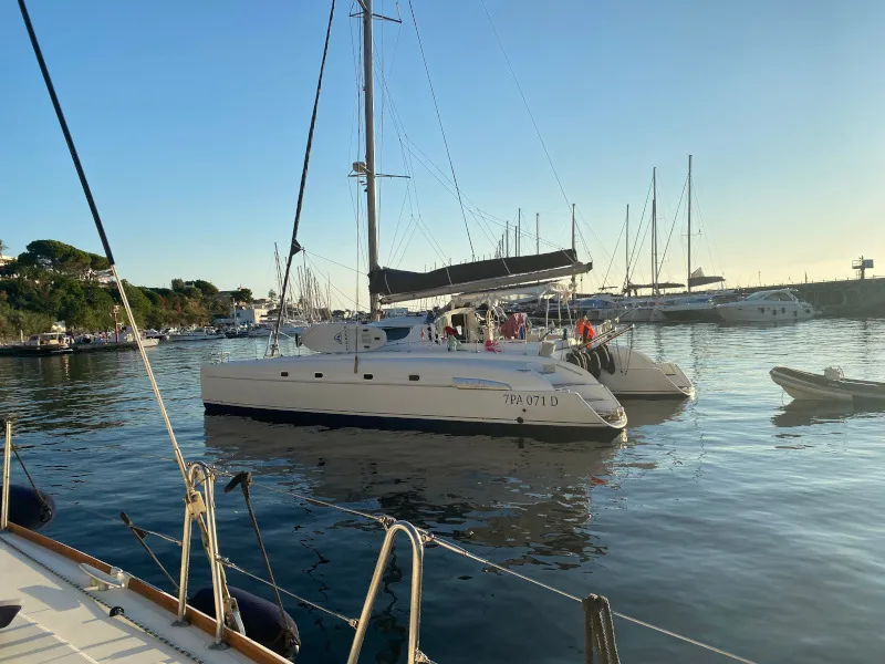 Exterior view of Hyera, a Fountaine Pajot Bahia 46 catamaran at Palermo, Italy