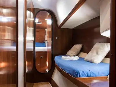 Cabin on Hyera, a Fountaine Pajot Bahia 46 catamaran at Palermo, Italy