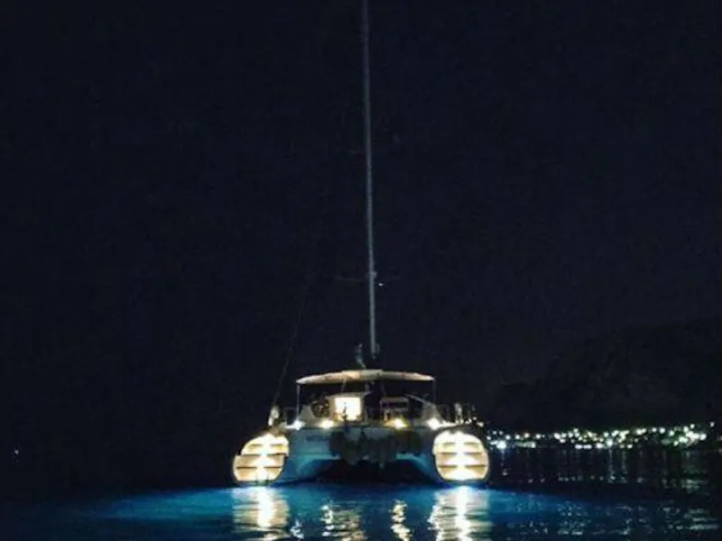 Exterior view of Hyera, a Fountaine Pajot Bahia 46 catamaran at Palermo, Italy