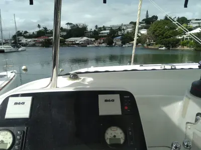 Cockpit of Taina, a Lagoon 42 catamaran at Pointe-à-Pitre, France