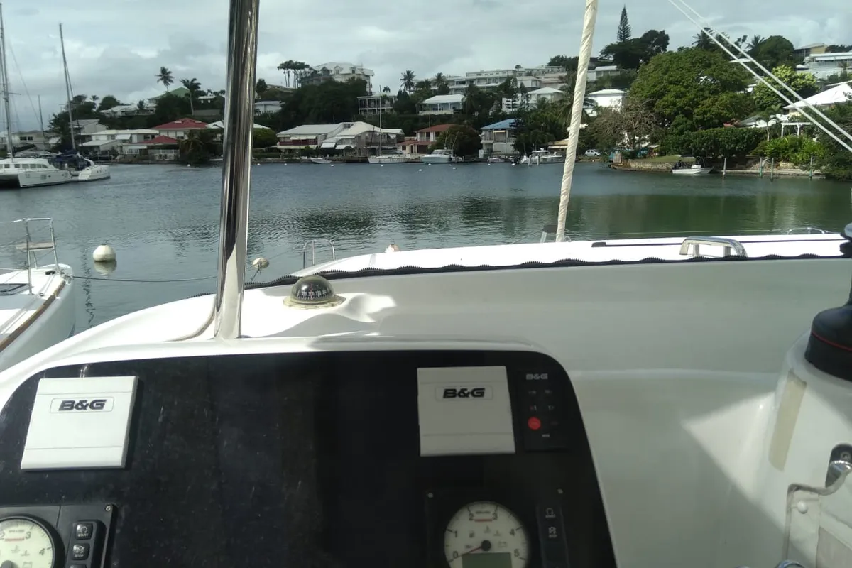 Cockpit of Taina, a Lagoon 42 catamaran at Pointe-à-Pitre, France