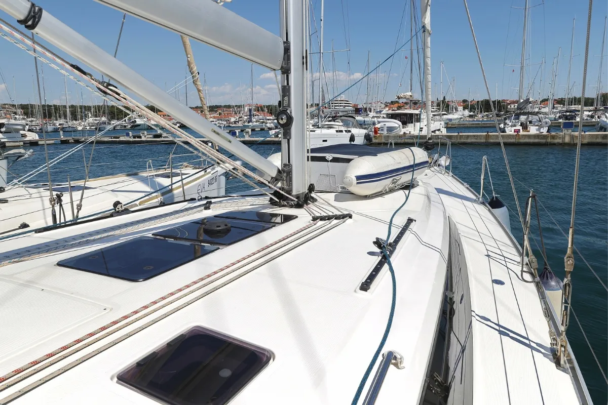 Deck of Florida, a Bavaria Cruiser 46 sailboat at Biograd na Moru, Croatia
