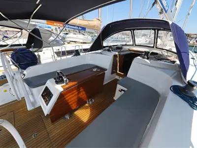 Deck of Florida, a Bavaria Cruiser 46 sailboat at Biograd na Moru, Croatia