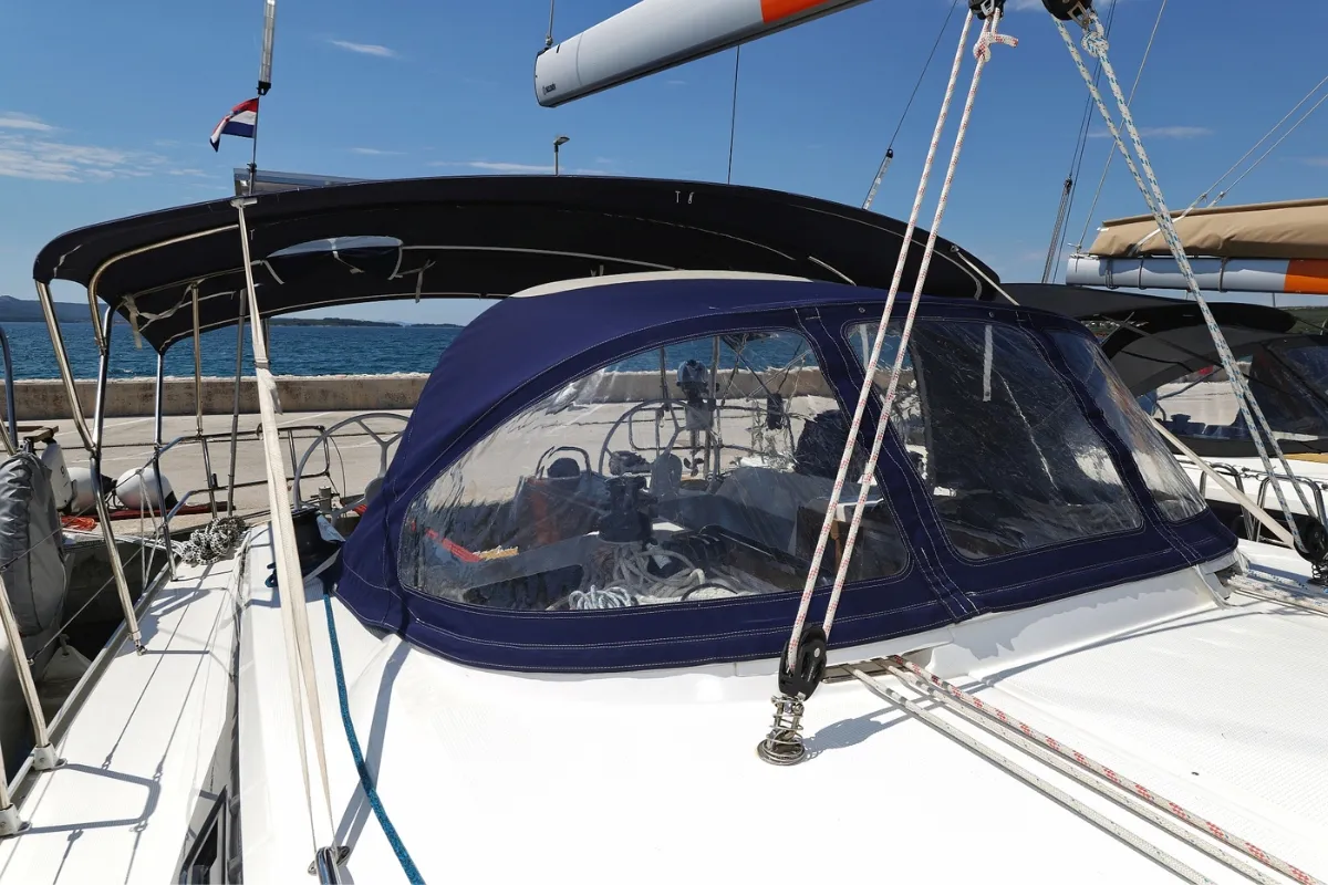 Deck of Florida, a Bavaria Cruiser 46 sailboat at Biograd na Moru, Croatia
