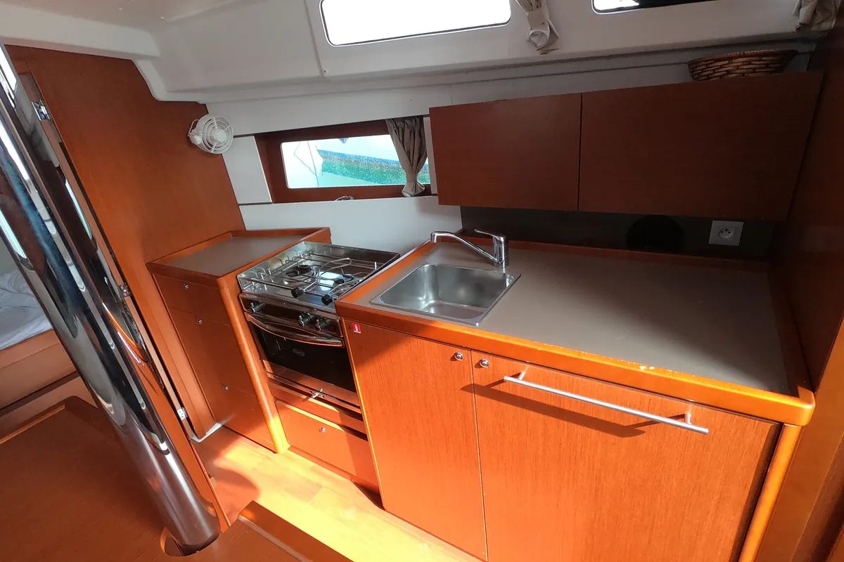Galley of Abeona, a Beneteau Oceanis 35.1 sailboat at Medulin, Croatia
