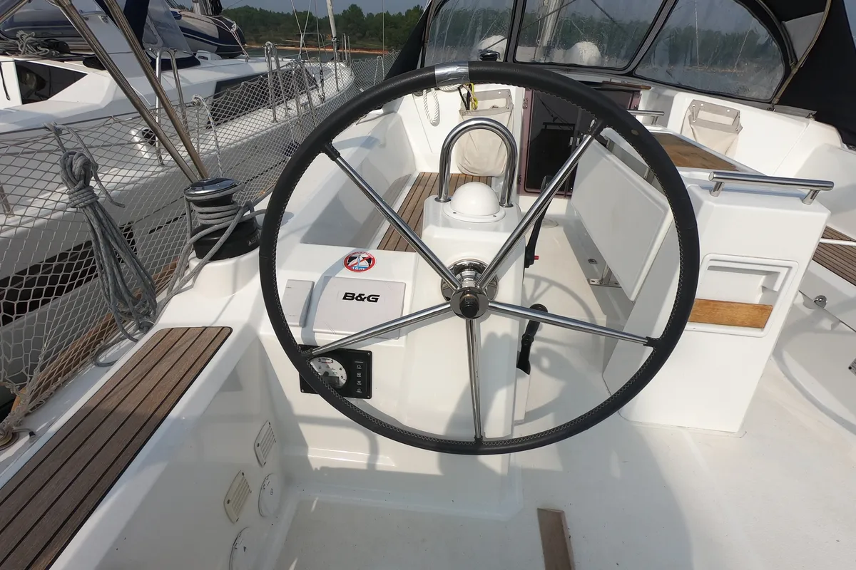 Cockpit of Abeona, a Beneteau Oceanis 35.1 sailboat at Medulin, Croatia