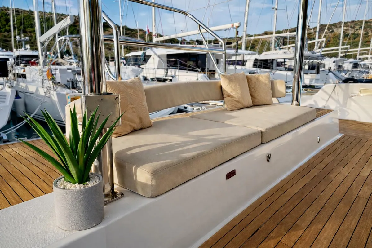 Deck of Friendship, a Bali 4.6 catamaran at Primošten, Croatia